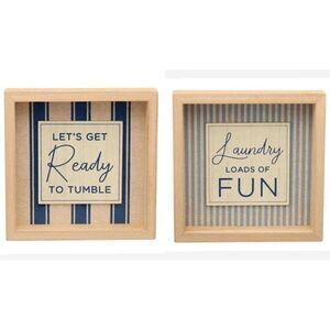 Laundry Room Decor 2 Square Signs Wall Countertop Ready to Tumble Loads of Fun